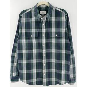 Jack Spade Mens Navy Green Plaid Shirt Button Down Cotton L